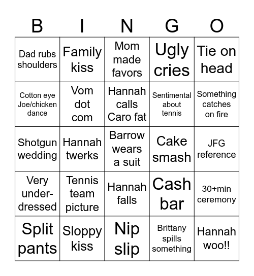 HJ Wedding Bingo Card