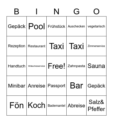 Hotel Bingo Card