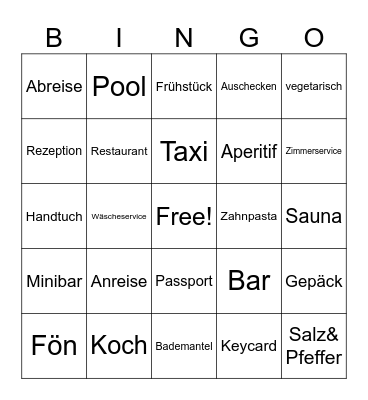 Hotel Bingo Card