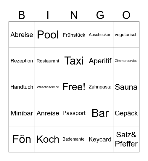 Hotel Bingo Card