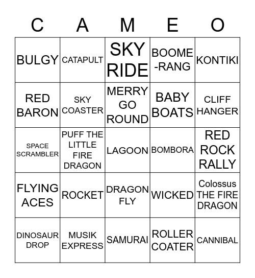 CAMEO LAGOON DAY Bingo Card