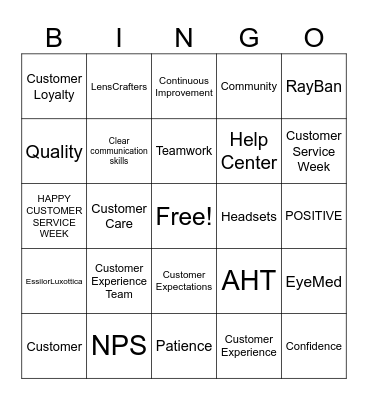 Customer Service Week Bingo Card