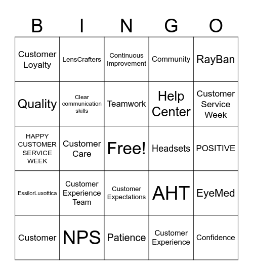 Customer Service Week Bingo Card