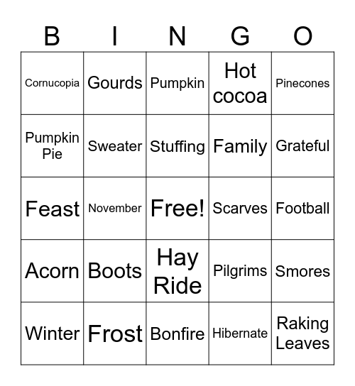 Fall Bingo Card