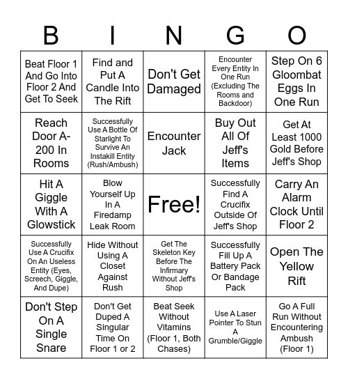 Doors Bingo Card