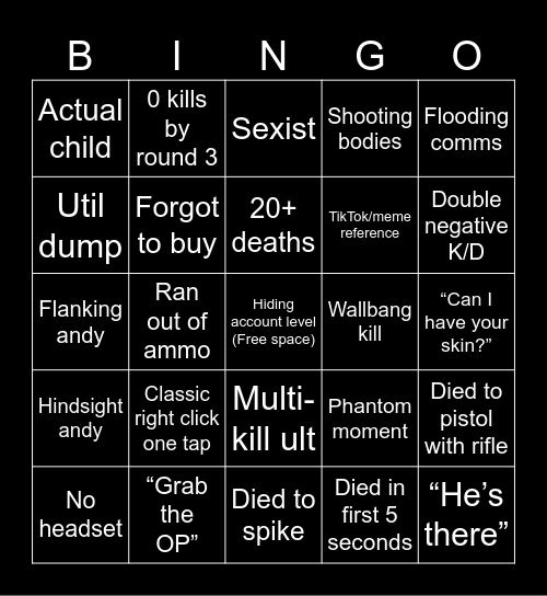 Valorant BINGO Card