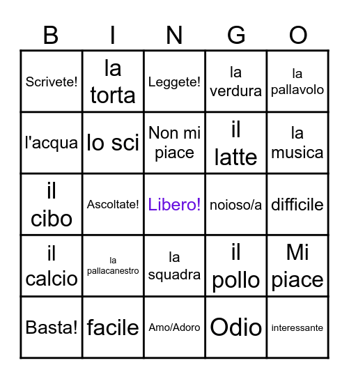 Capitolo 2 Bingo Card