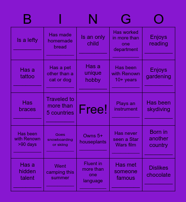 Renown Business Office Bingo Card