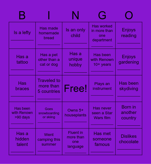 Renown Business Office Bingo Card