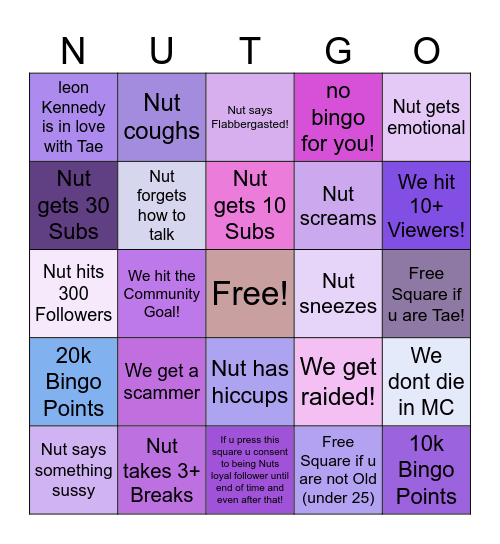 Debut Bingo Card