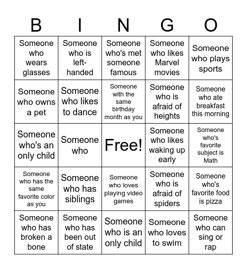 Human Bingo Card