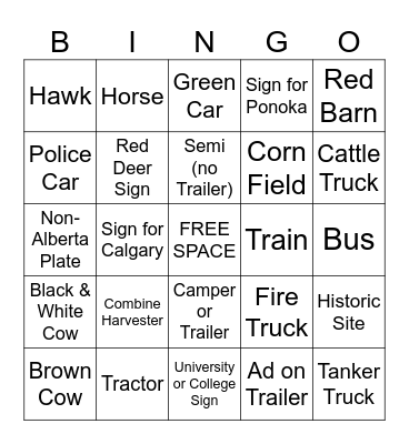 Red Deer Trip Bingo Card