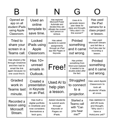 Tech Bingo Challenge Bingo Card