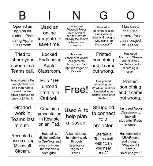 Tech Bingo Challenge Bingo Card