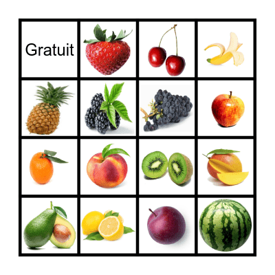 Les fruits Bingo Card