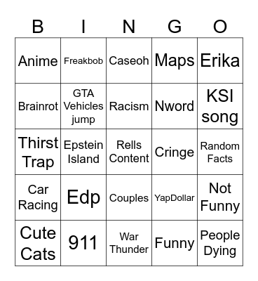 Instagram Bingo Card