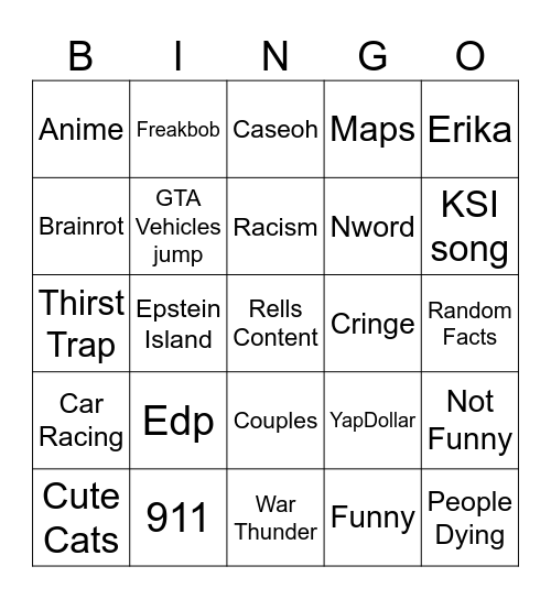 Instagram Bingo Card