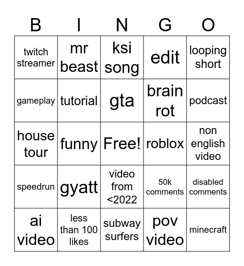 Untitled Bingo Card