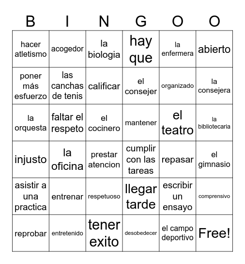 Regreso a Clases Bingo Card