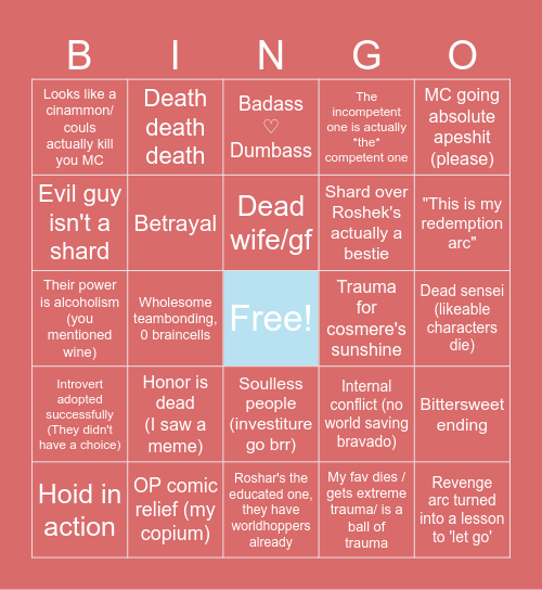 Way of Kings 1 Bingo Card