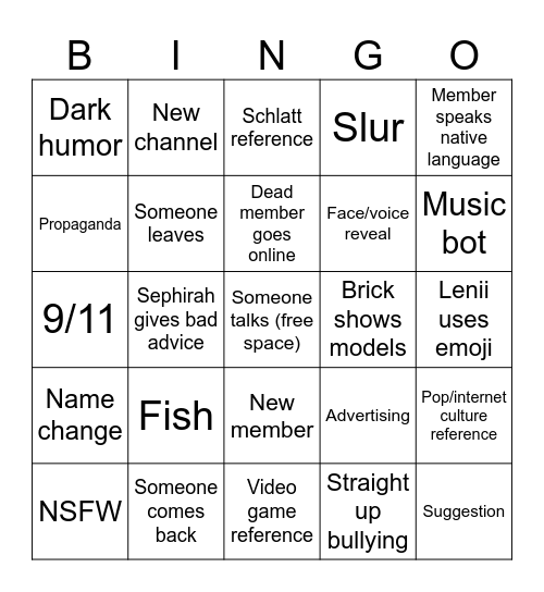 Server bingo Card