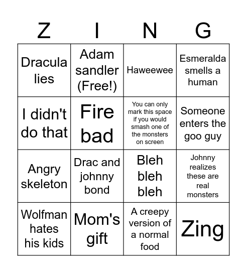 Hotel Transylvania Bingo Card