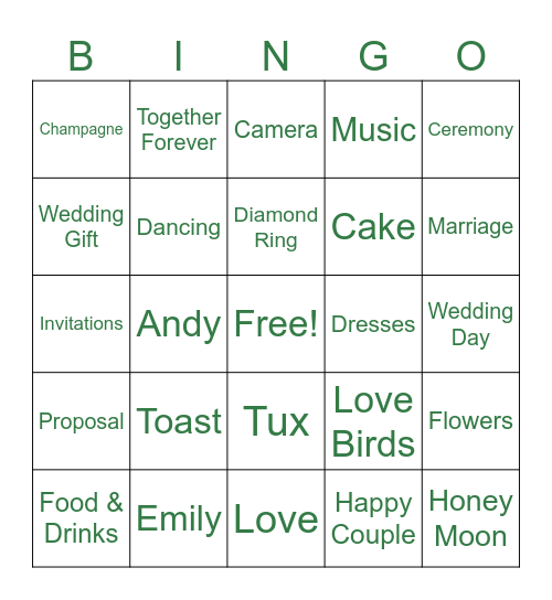 BRIDAL BINGO Card