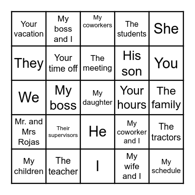 Bingo: verb to be Bingo Card