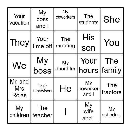 Bingo: verb to be Bingo Card