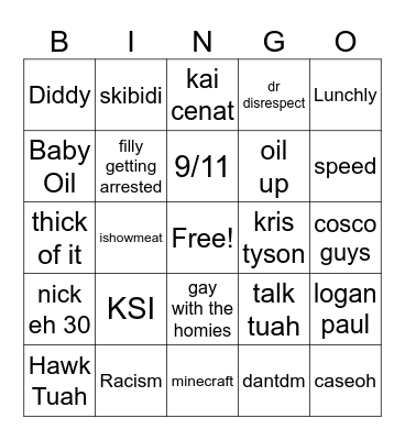 Instagram Bingo Card