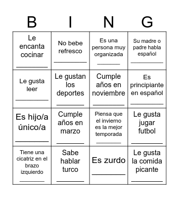 BINGO para conocerse Bingo Card