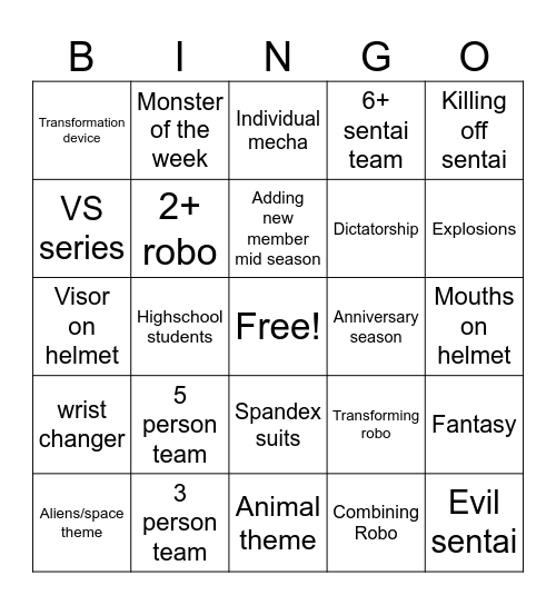 Super Sentai Bingo Card