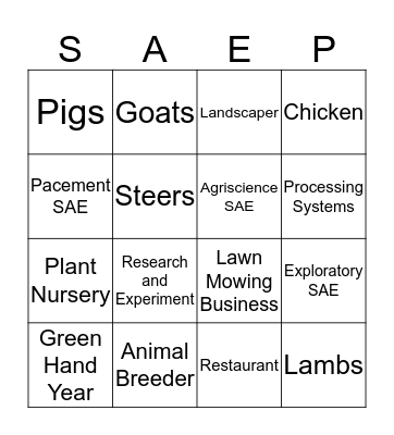 Supervised Agricultural Experience Project Bingo! Bingo Card
