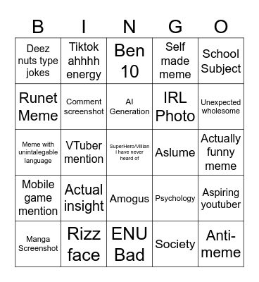 Amir Bingo Card