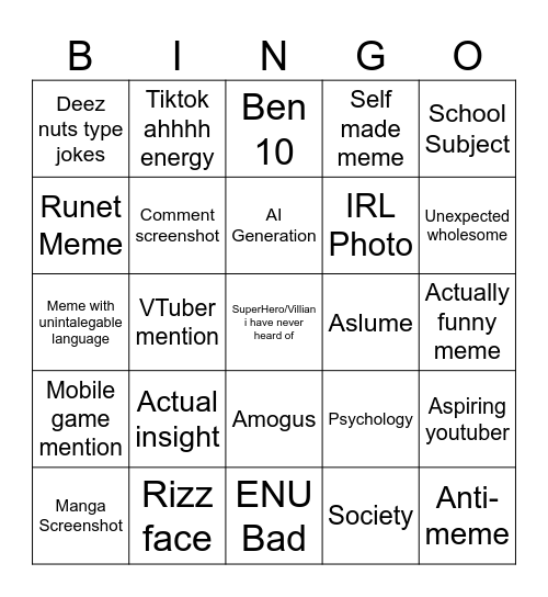 Amir Bingo Card