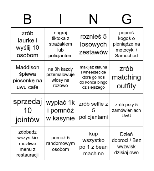 BINGO Z NUDOW Bingo Card