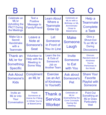 Acts of Kindness Bingo Card
