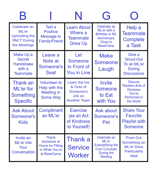 Acts of Kindness Bingo Card