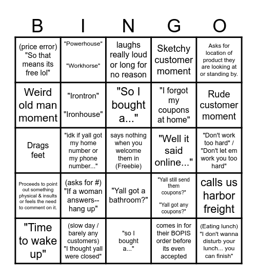 Classic Customer Bingo Card