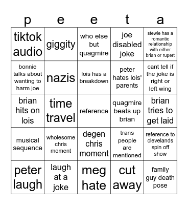 Family Guy Bingo Card