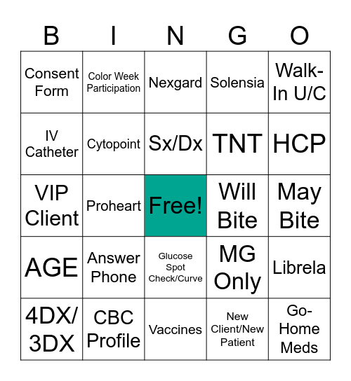 Vet Clinic Bingo Card