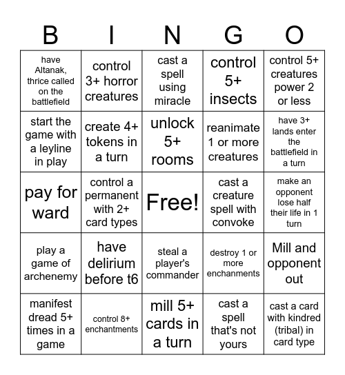 duskmourn bingo Card