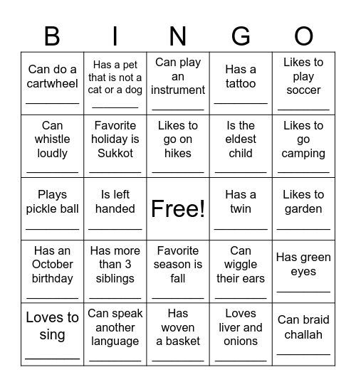 Get To Know You Bingo Card