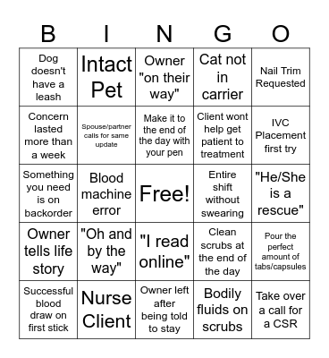 Vet Tech Week Bingo! Bingo Card