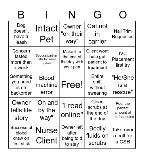 Vet Tech Week Bingo! Bingo Card