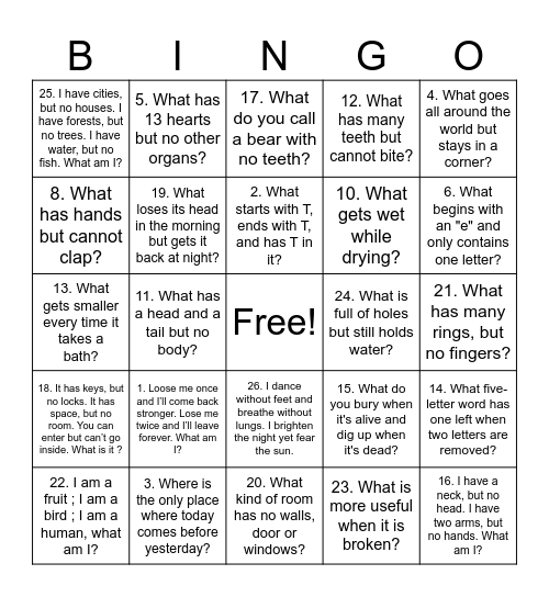 Scavenger Holiday Bingo Card