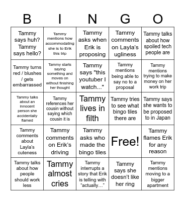 Tammy Bingo Card