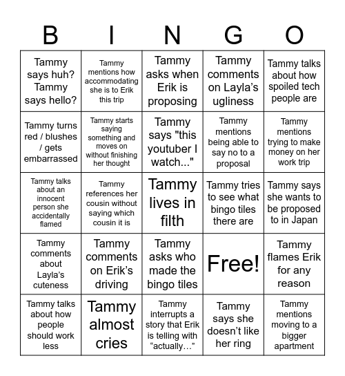 Tammy Bingo Card