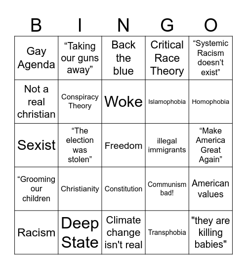 Conservative Families Bingo Card