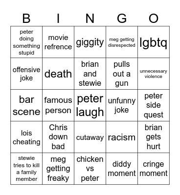 family guy Bingo Card